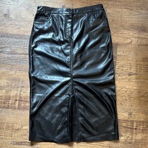 Black Faux Leather Midi Skirt